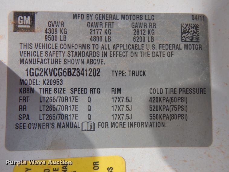 image for item FT9489 2011 Chevrolet Silverado 2500HD Ext. Cab utility bed pickup truck