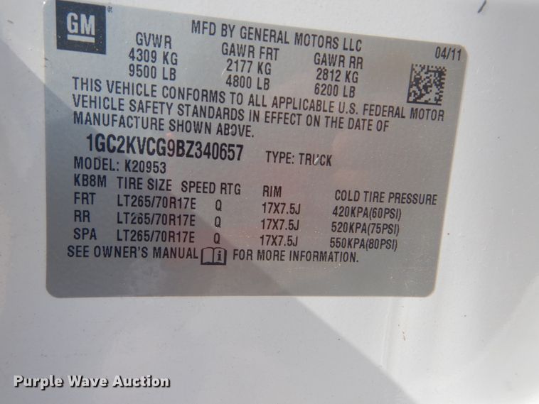 image for item FT9490 2011 Chevrolet Silverado 2500HD Ext. Cab utility bed pickup truck