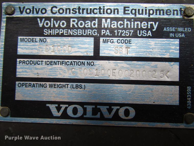 image for item DG6657 2009 Volvo SD100D single drum vibratory roller