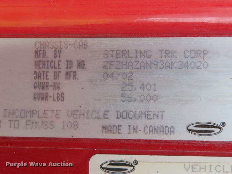 image for item DH1685 2003 Sterling LT9500 dump truck