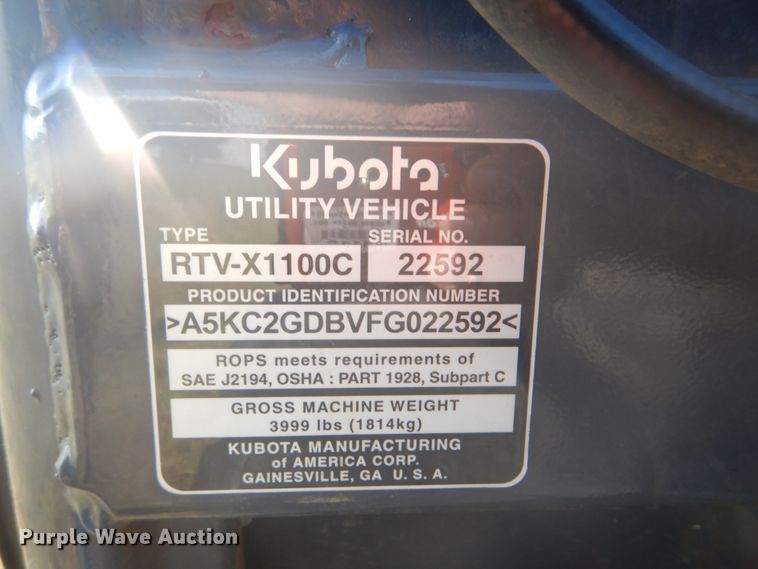 image for item GC9624 2015 Kubota RTV-X1100C utility vehicle