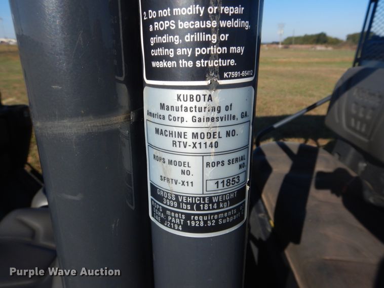 image for item GC9629 2016 Kubota RTV-X1140 utility vehicle