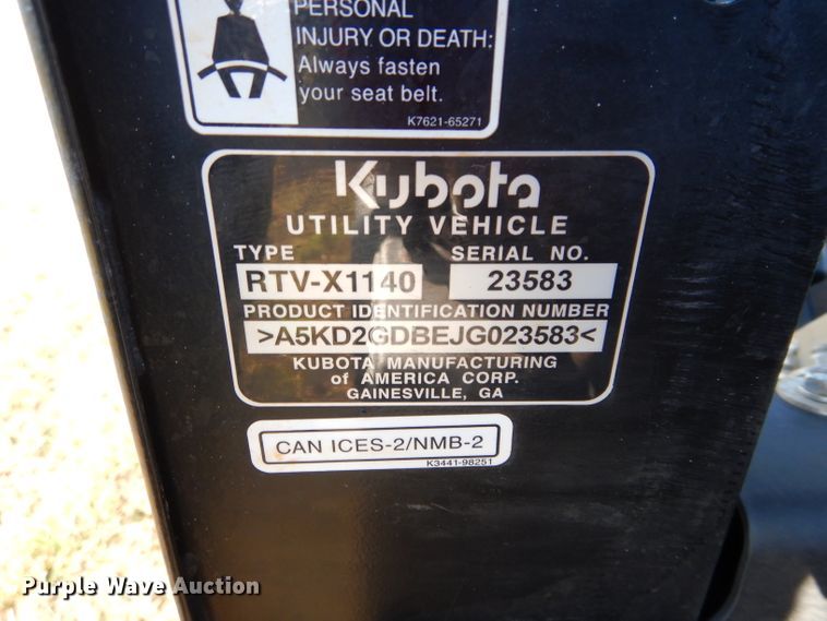 image for item GC9631 2018 Kubota RTV-X1140 utility vehicle
