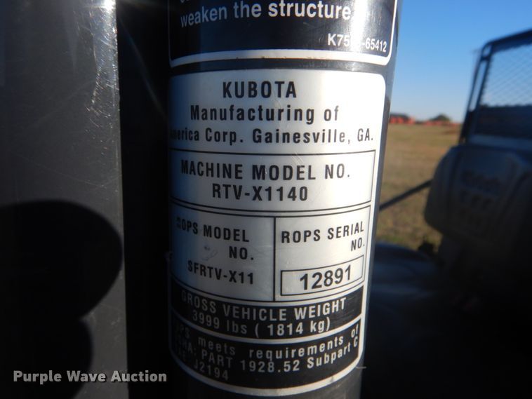 image for item GC9635 2016 Kubota RTV-X1140 utility vehicle