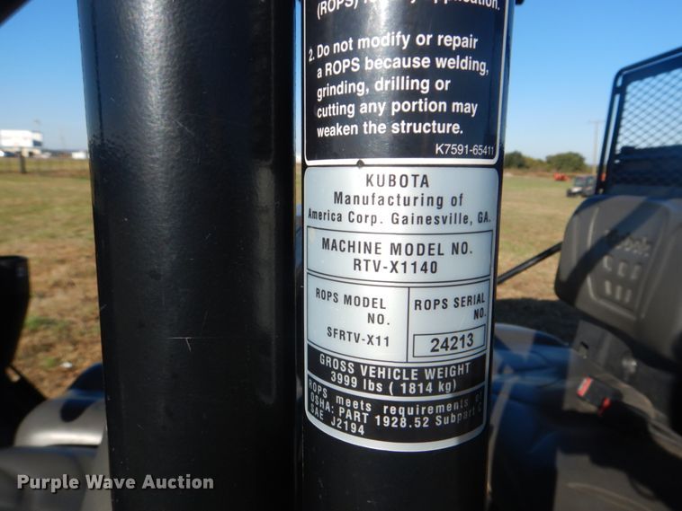 image for item GC9637 2018 Kubota RTV-X1140 utility vehicle