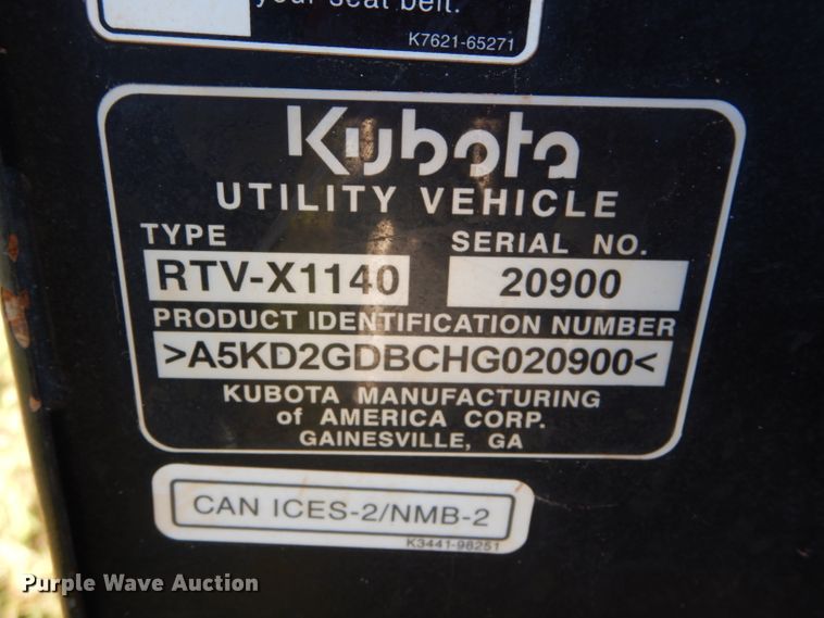 image for item GC9638 2017 Kubota RTV-X1140 utility vehicle