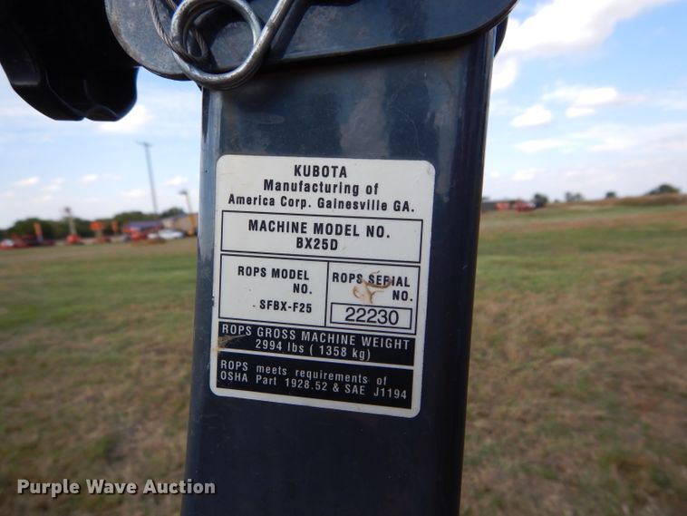 image for item GC9650 2015 Kubota BX25D backhoe