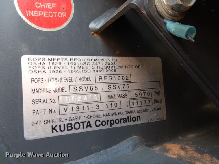 image for item GC9673 2016 Kubota SSV65 skid steer