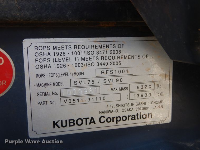 image for item GC9674 2014 Kubota SVL90-2 skid steer