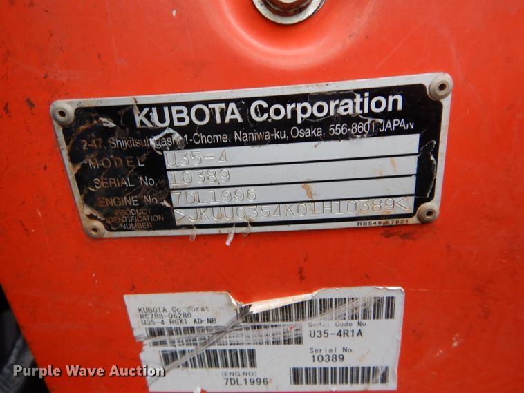image for item GC9690 2014 Kubota U35-4 mini excavator