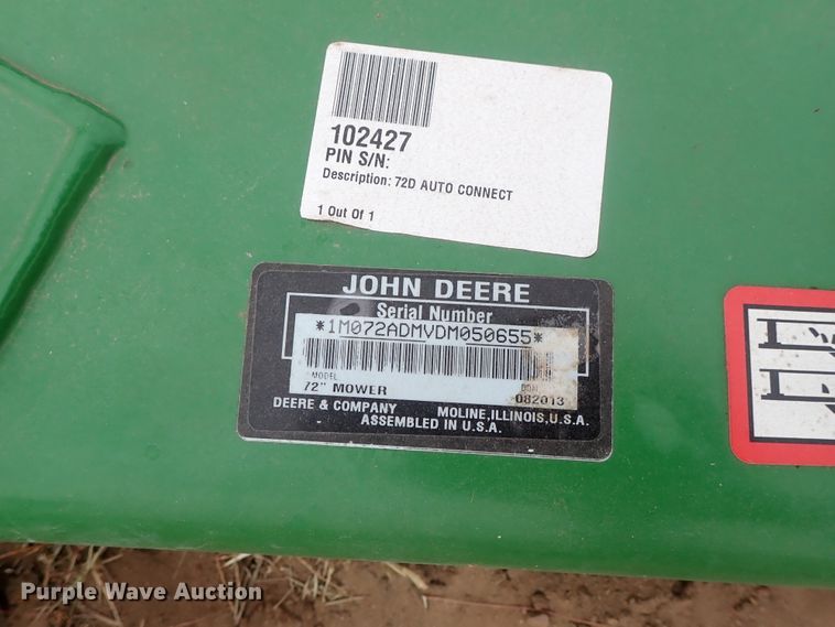 image for item FK9519 2016 John Deere 72D Autoconnect mower deck