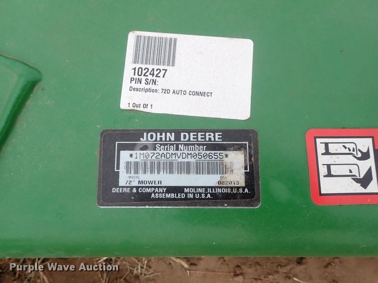 image for item FK9519 2016 John Deere 72D Autoconnect mower deck