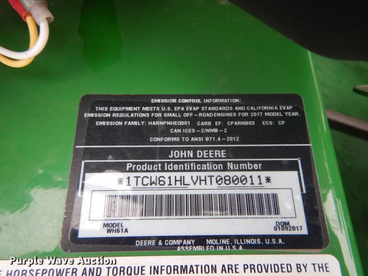 image for item GC9360 2017 John Deere WH61A ZTR lawn mower