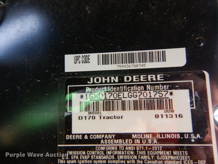 image for item GC9372 John Deere D170 lawn mower