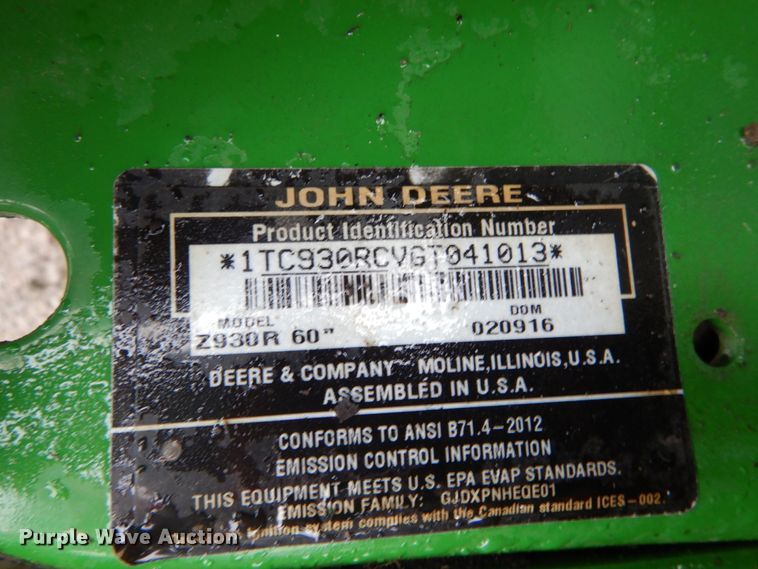 image for item GC9387 2016 John Deere Z930R ZTR lawn mower