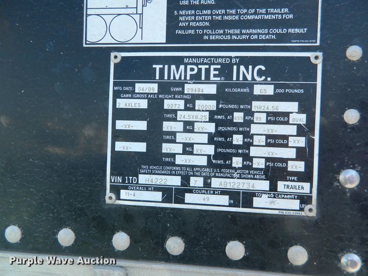 image for item DE4363 2010 Timpte double hopper bottom grain trailer