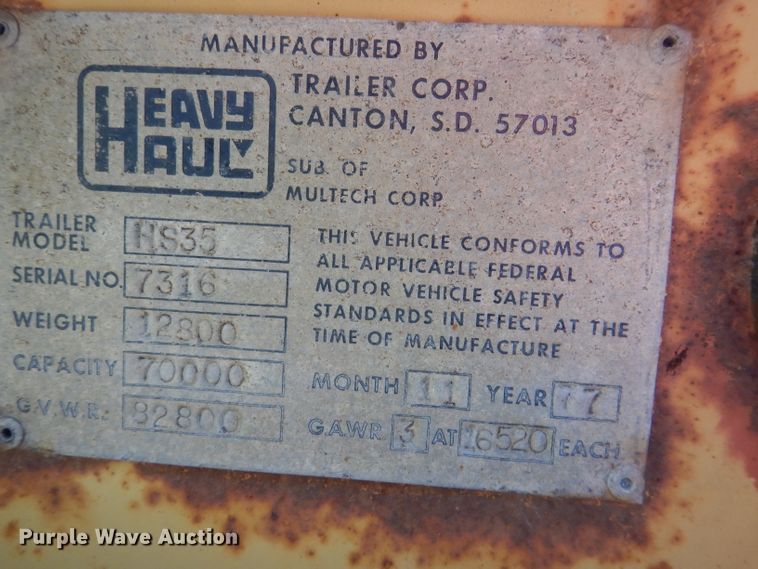 image for item DG5871 1977 Heavy Haul HS35 drop deck equipment trailer