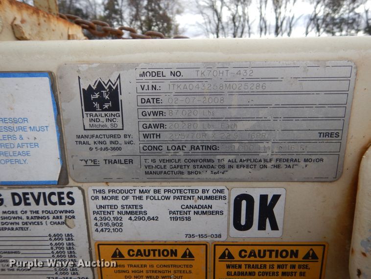 image for item EC9042 2008 Trail King TK70HT-432 drop deck equipment trailer