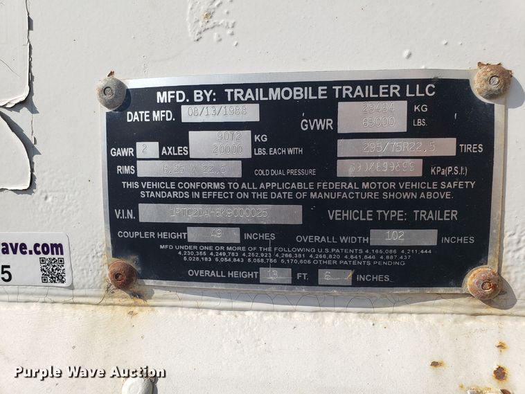 image for item ET9955 1989 Trailmobile dry van trailer