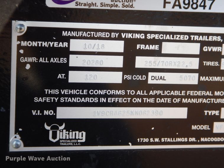 image for item FA9847 2019 Viking VFD46R16F35T drop deck equipment trailer