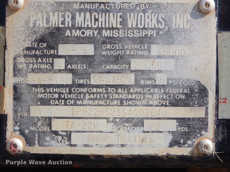 image for item FA9852 1995 Palmer TA-22H end dump trailer