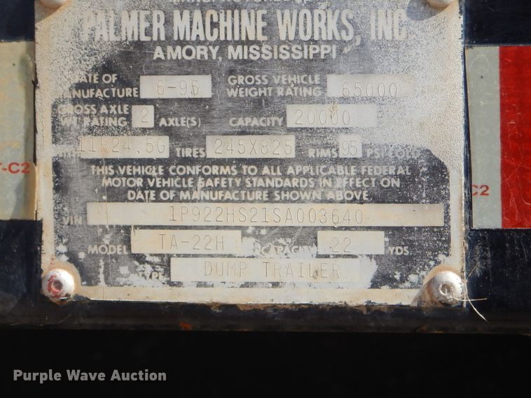 image for item FA9852 1995 Palmer TA-22H end dump trailer