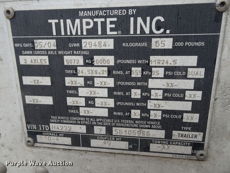 image for item GC9074 2004 Timpte double hopper grain trailer