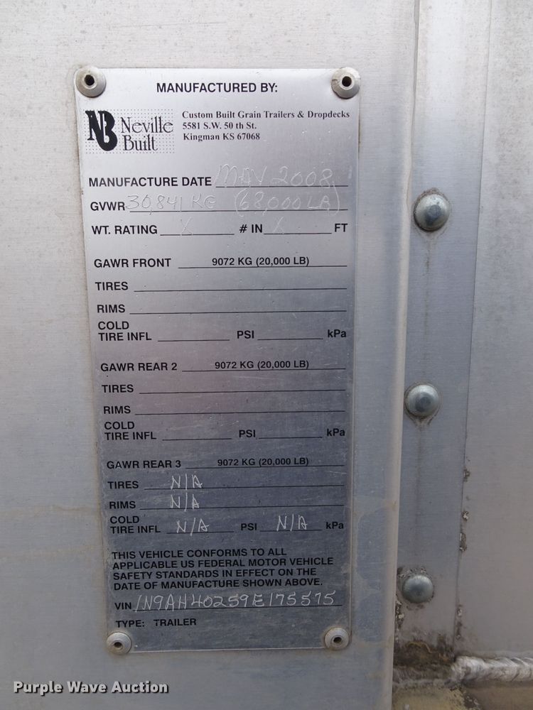 image for item GC9076 2008 Neville double hopper grain trailer