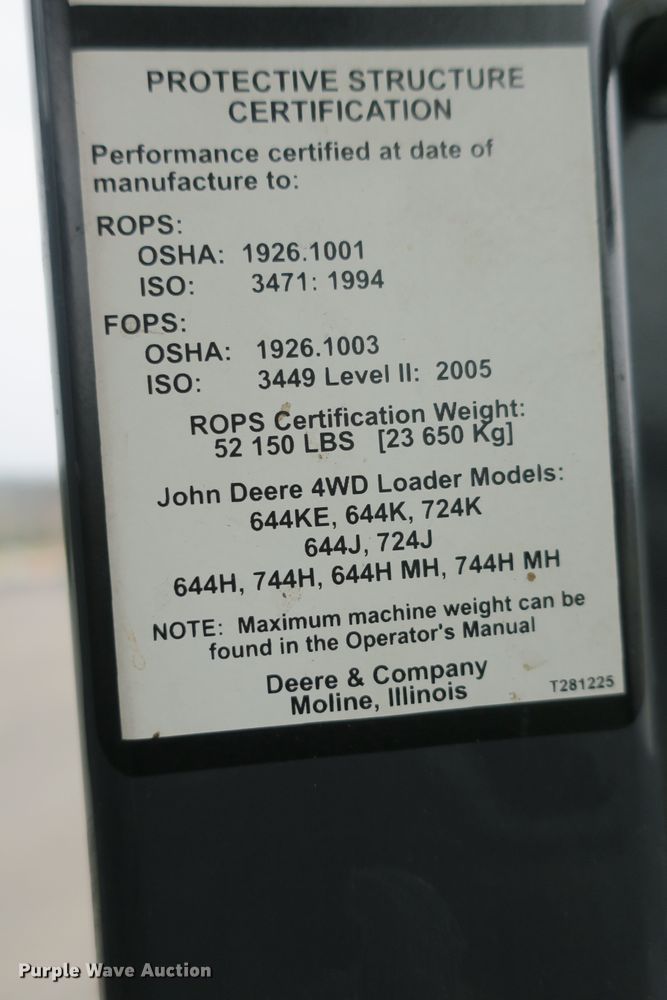 image for item DB10103 2016 John Deere 644K wheel loader