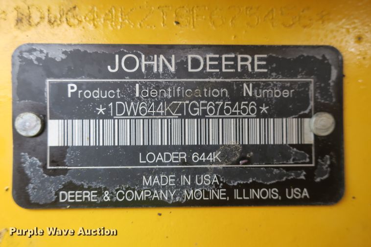 image for item DB10103 2016 John Deere 644K wheel loader