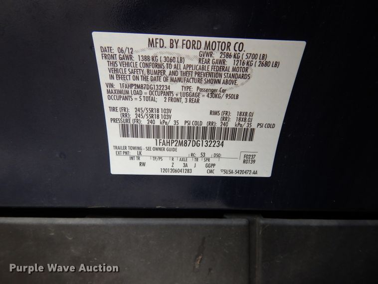 image for item DE4116 2013 Ford Taurus Police