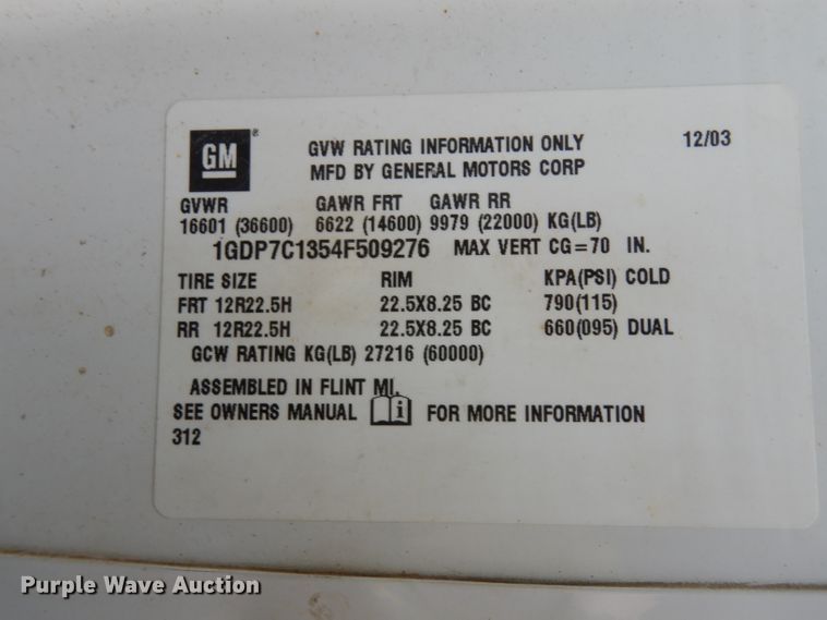 image for item DE4129 2004 GMC 7500 dump truck