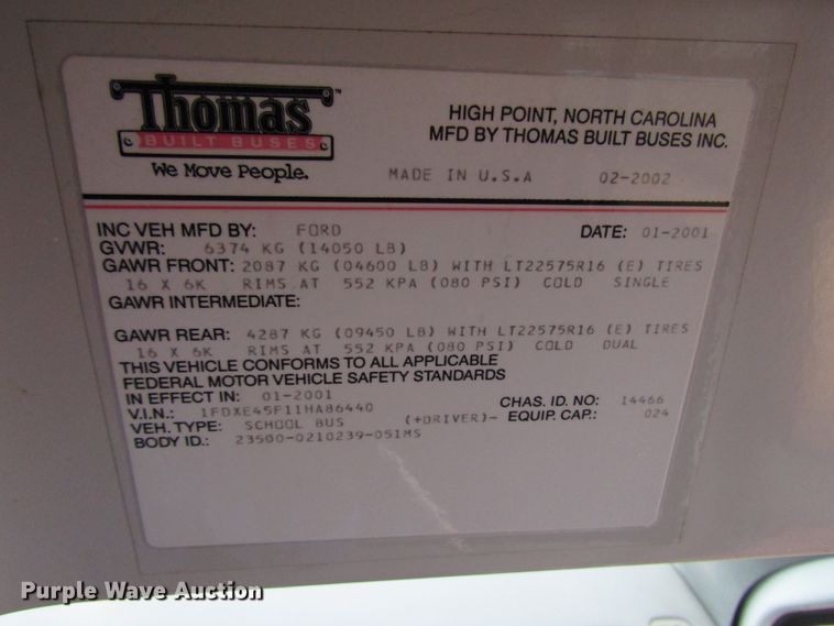 image for item DG6741 2001 Ford Econoline E450 shuttle bus