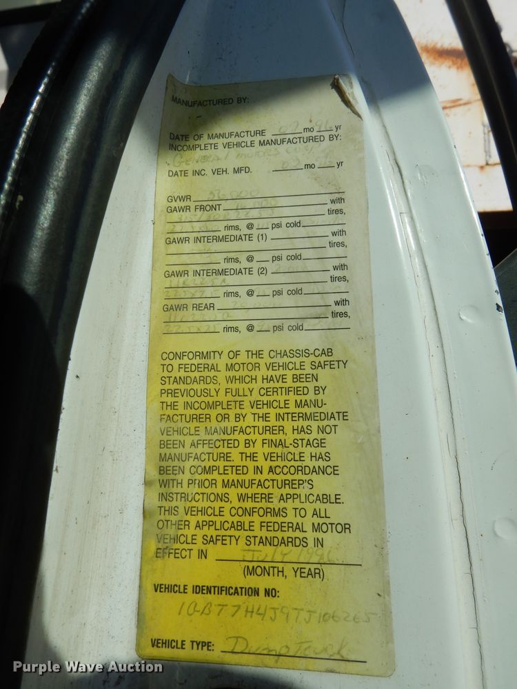 image for item DH2699 1996 Chevrolet Kodiak C6500 dump truck