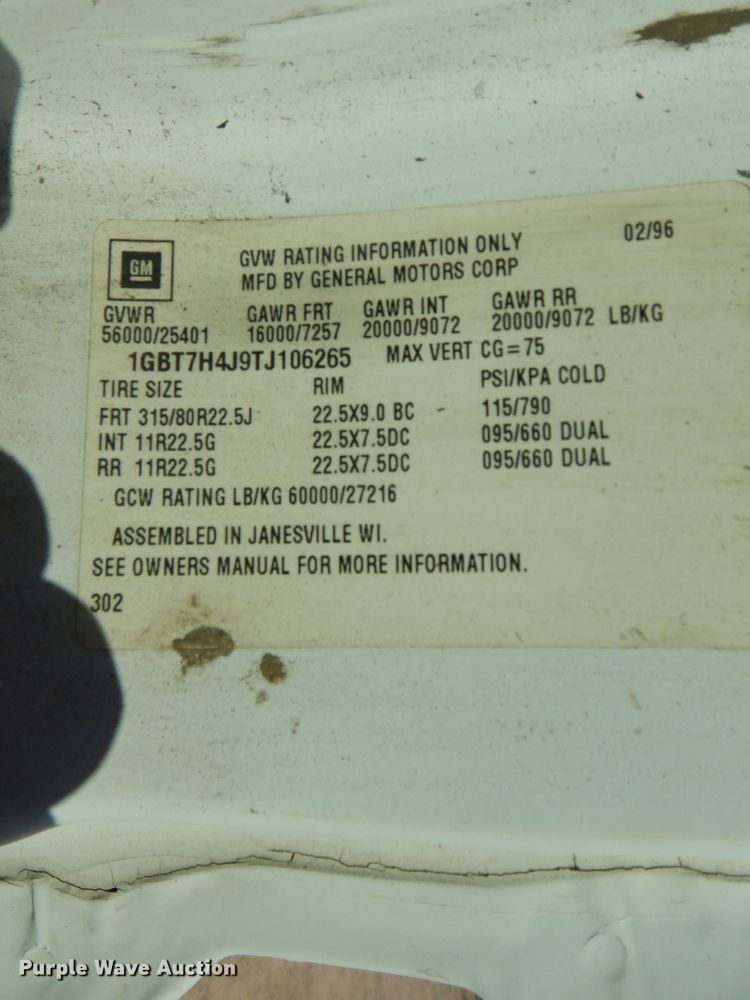 image for item DH2699 1996 Chevrolet Kodiak C6500 dump truck