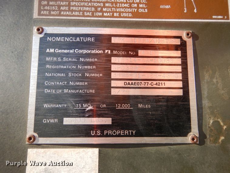 image for item EC9238 1979 Am General M918 dump truck