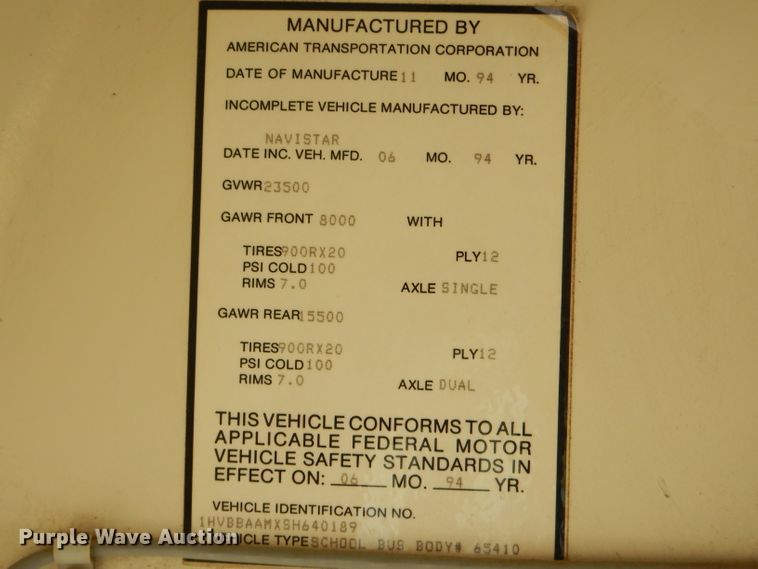 image for item FA9944 1995 International 3800 school bus