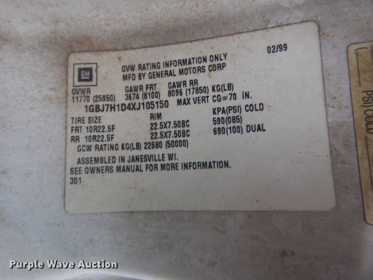 image for item FF9078 1999 Chevrolet C6500 dump truck