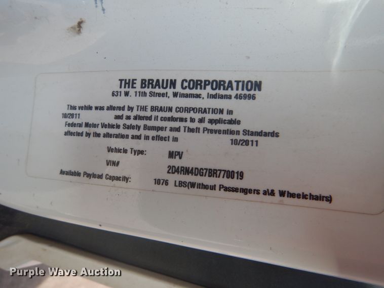 image for item FF9178 2011 Dodge Grand Caravan handicap accessible van