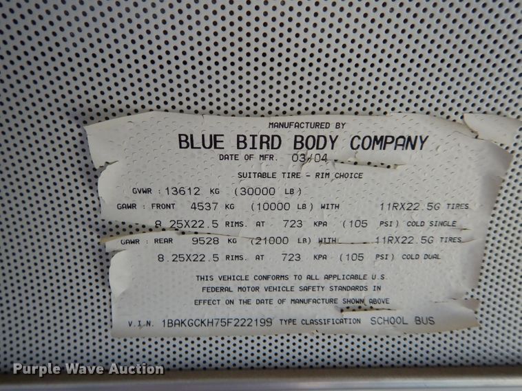 image for item GF9768 2005 Blue Bird Vision school bus