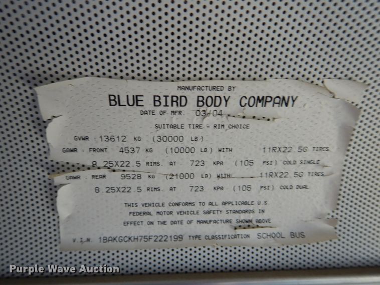 image for item GF9768 2005 Blue Bird Vision school bus