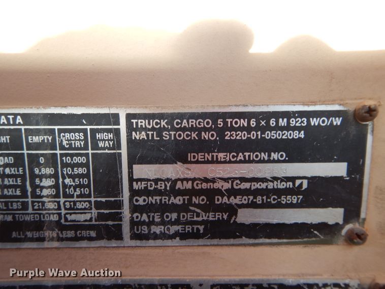 image for item GF9801 1982 Am General M923 truck cab and chassis