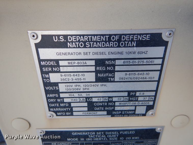 image for item GF9803 Onan MEP-803A generator