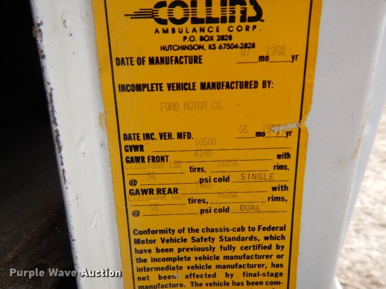 image for item GJ9072 1988 Ford Econoline E350 van cab and chassis