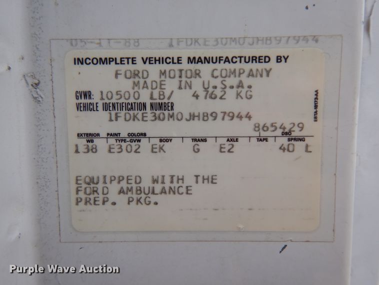 image for item GJ9072 1988 Ford Econoline E350 van cab and chassis