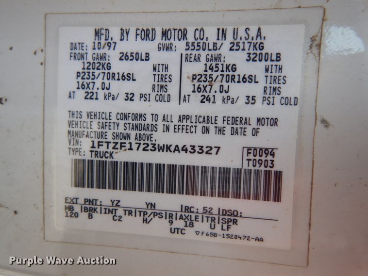 image for item GJ9112 1998 Ford F150 pickup truck