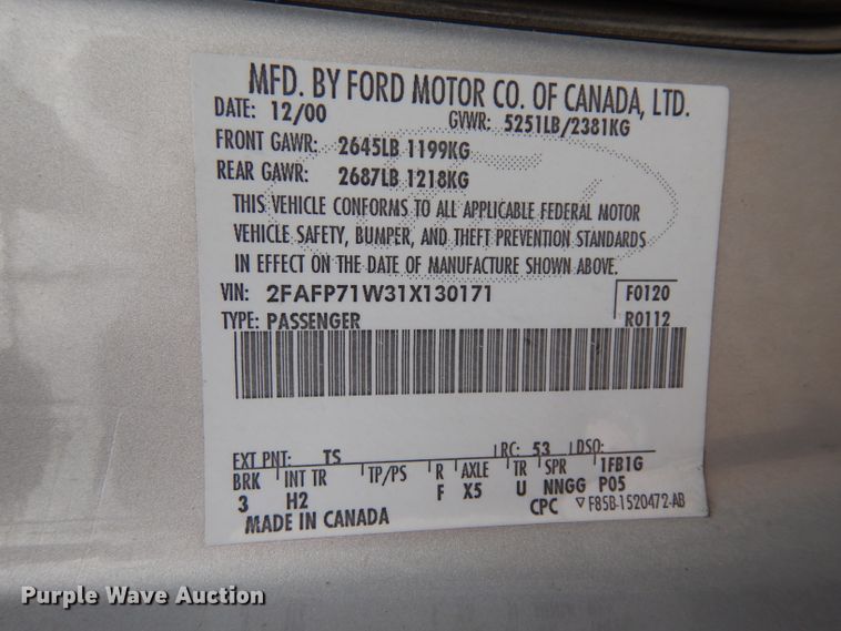 image for item GJ9117 2001 Ford Crown Victoria Police Interceptor