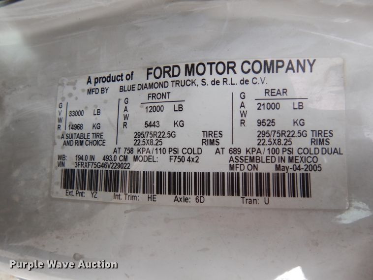 image for item GJ9119 2006 Ford F750 digger derrick truck