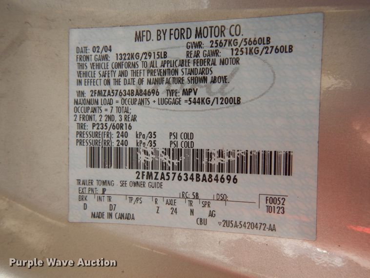 image for item GJ9135 2004 Ford Freestar van