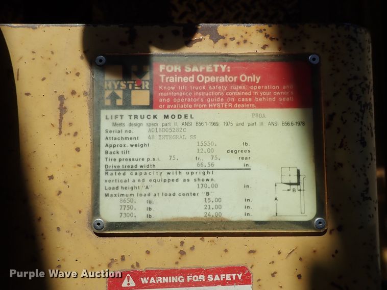 image for item DB7576 Hyster P80A forklift